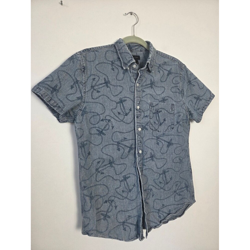 J.Crew Denim Chambray Button Front Shirt Nautical Coastal Preppy Yacht Men's M
